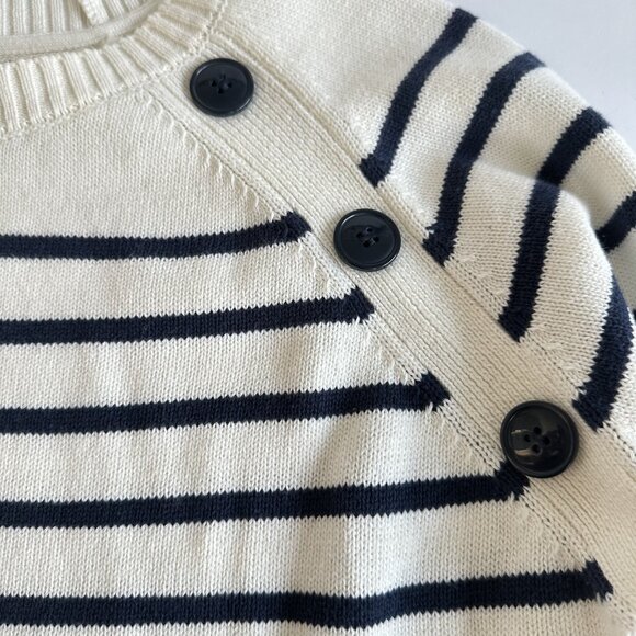 Vivance Sweater Womens Medium Striped Nautical Pullover Crewneck Buttons Coastal - Picture 5 of 13